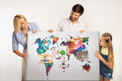 Tableau affichage liège Carte du monde colorée de style géométrique