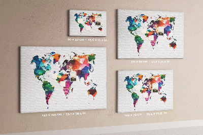 Tableau affichage liège Carte du monde colorée de style géométrique