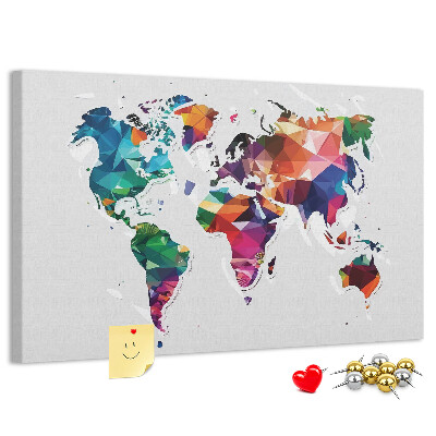 Tableau affichage liège Carte du monde colorée de style géométrique