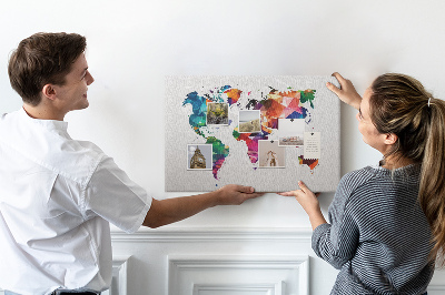 Tableau affichage liège Carte du monde colorée de style géométrique