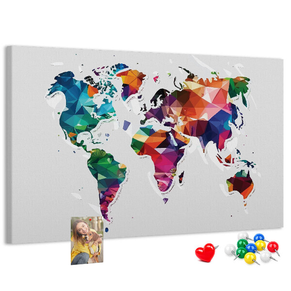 Tableau affichage liège Carte du monde colorée de style géométrique