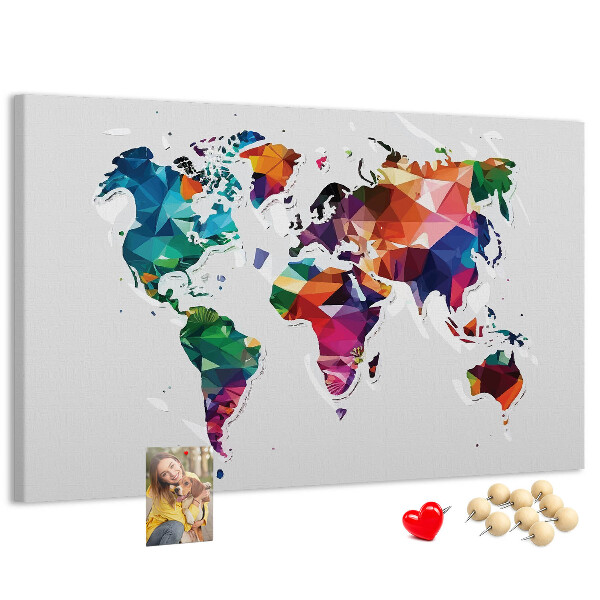 Tableau affichage liège Carte du monde colorée de style géométrique