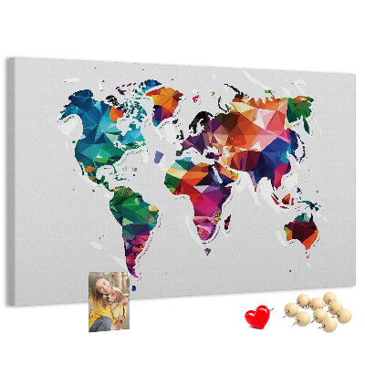 Tableau affichage liège Carte du monde colorée de style géométrique