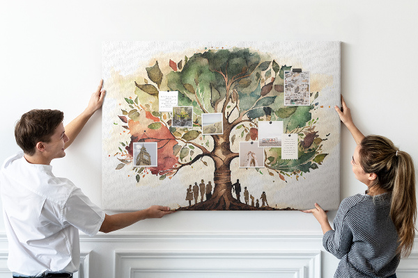 Tableau affichage liège L'Arbre de Vie avec des gens à l'ombre