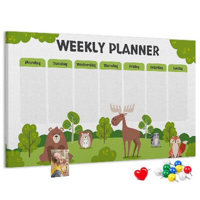 Tableau de liège Un programme hebdomadaire en forêt avec des animaux mignons