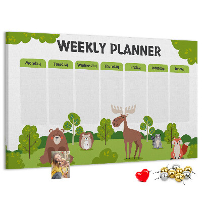 Tableau de liège Un programme hebdomadaire en forêt avec des animaux mignons