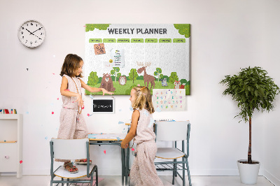 Tableau de liège Un programme hebdomadaire en forêt avec des animaux mignons