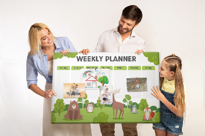 Tableau de liège Un programme hebdomadaire en forêt avec des animaux mignons
