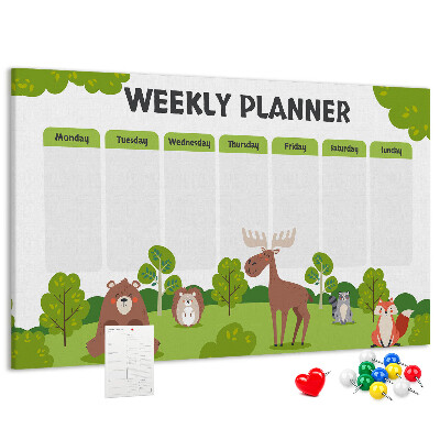 Tableau de liège Un programme hebdomadaire en forêt avec des animaux mignons