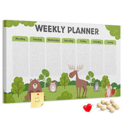 Tableau de liège Un programme hebdomadaire en forêt avec des animaux mignons