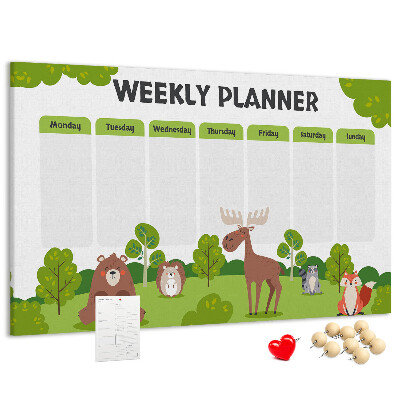 Tableau de liège Un programme hebdomadaire en forêt avec des animaux mignons
