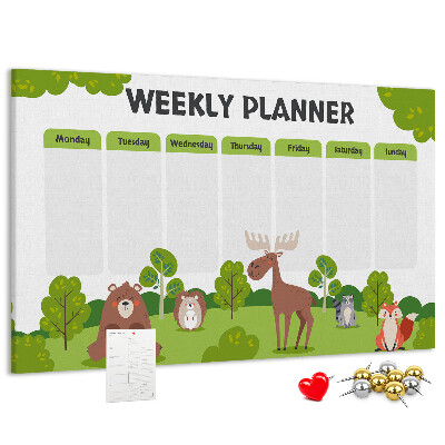 Tableau de liège Un programme hebdomadaire en forêt avec des animaux mignons