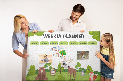 Tableau de liège Un programme hebdomadaire en forêt avec des animaux mignons