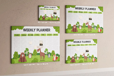 Tableau de liège Un programme hebdomadaire en forêt avec des animaux mignons