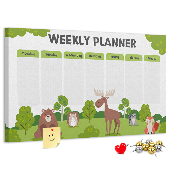 Tableau de liège Un programme hebdomadaire en forêt avec des animaux mignons