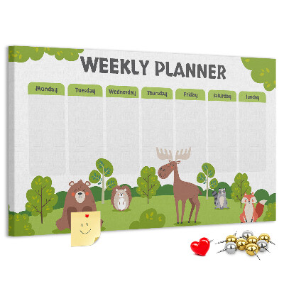Tableau de liège Un programme hebdomadaire en forêt avec des animaux mignons