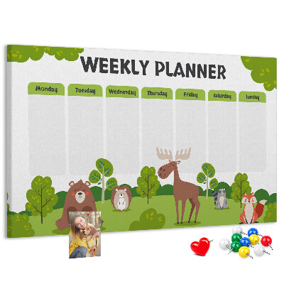 Tableau de liège Un programme hebdomadaire en forêt avec des animaux mignons