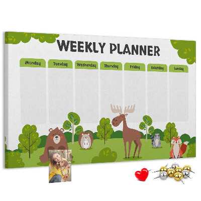 Tableau de liège Un programme hebdomadaire en forêt avec des animaux mignons