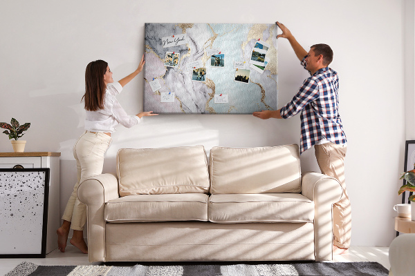 Tableau affichage liège Motif marbré élégant avec des accents dorés