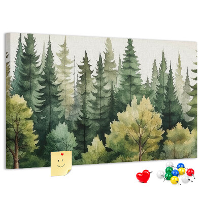 Tableau en liège Paysage forestier avec des arbres verts