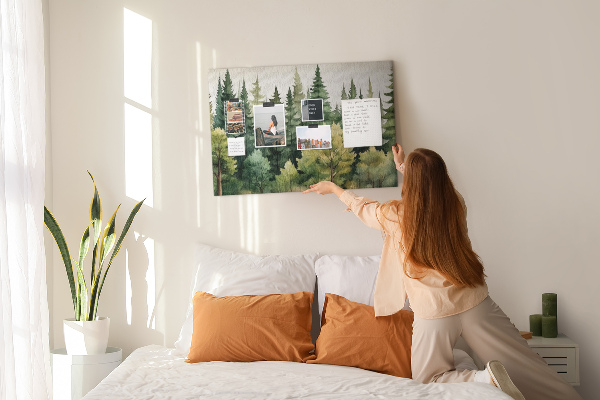 Tableau en liège Paysage forestier avec des arbres verts