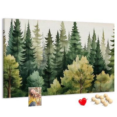 Tableau en liège Paysage forestier avec des arbres verts
