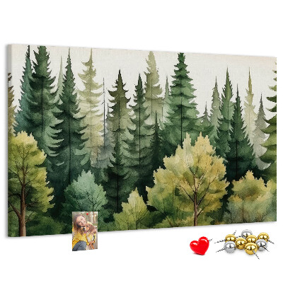 Tableau en liège Paysage forestier avec des arbres verts