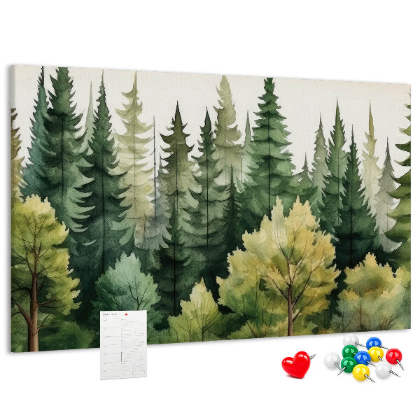 Tableau en liège Paysage forestier avec des arbres verts