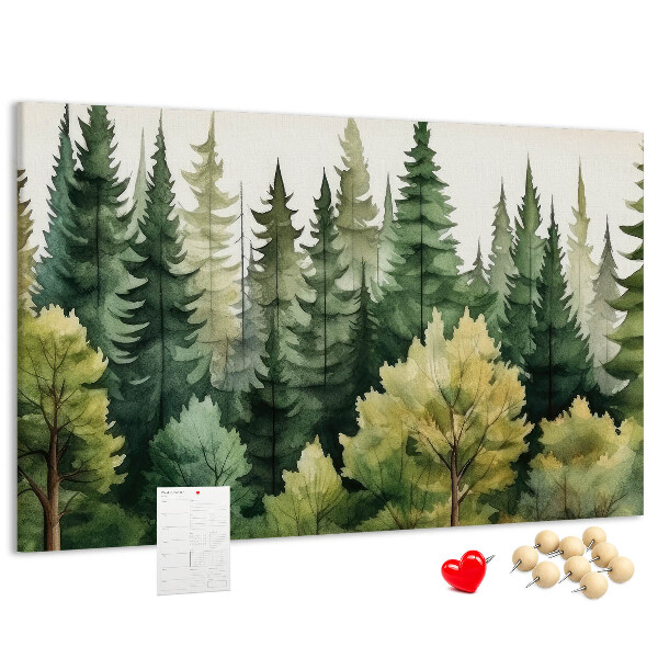 Tableau en liège Paysage forestier avec des arbres verts