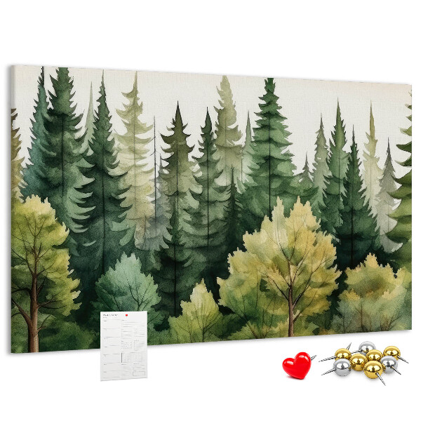 Tableau en liège Paysage forestier avec des arbres verts