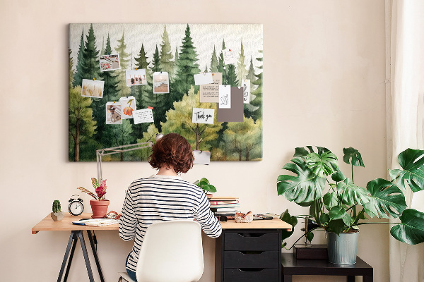 Tableau en liège Paysage forestier avec des arbres verts