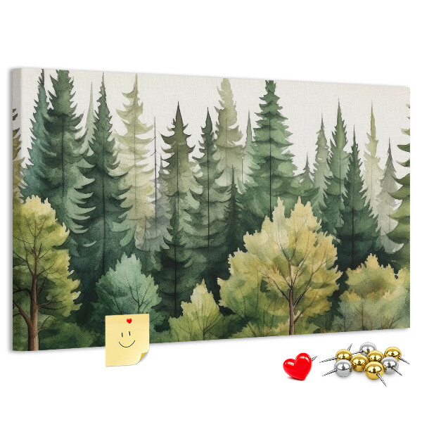 Tableau en liège Paysage forestier avec des arbres verts