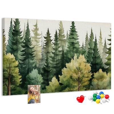Tableau en liège Paysage forestier avec des arbres verts