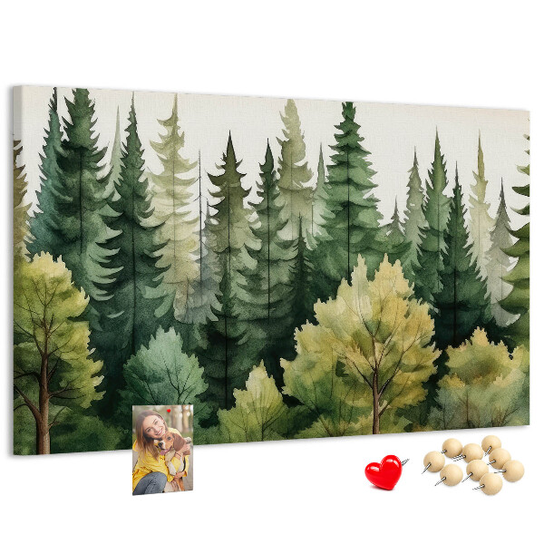 Tableau en liège Paysage forestier avec des arbres verts