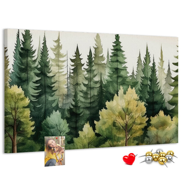 Tableau en liège Paysage forestier avec des arbres verts