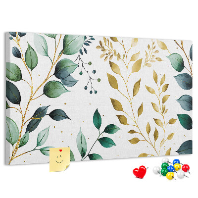 Tableau affichage liège Feuilles dorées sur fond clair