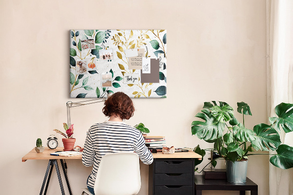 Tableau affichage liège Feuilles dorées sur fond clair