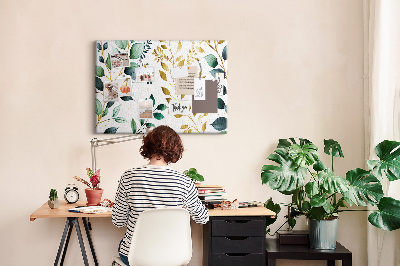 Tableau affichage liège Feuilles dorées sur fond clair