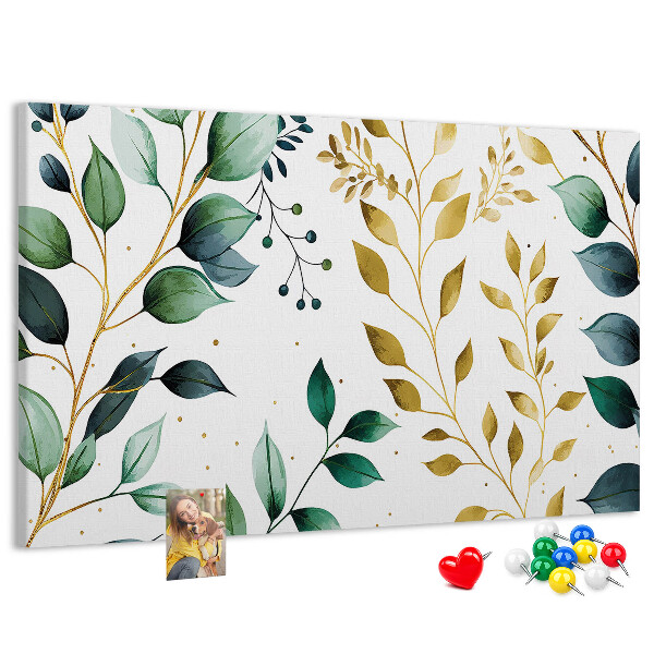 Tableau affichage liège Feuilles dorées sur fond clair
