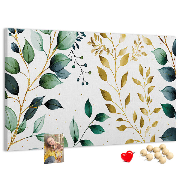 Tableau affichage liège Feuilles dorées sur fond clair
