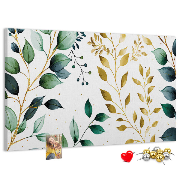 Tableau affichage liège Feuilles dorées sur fond clair