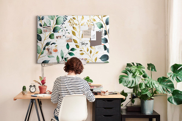 Tableau affichage liège Feuilles dorées sur fond clair