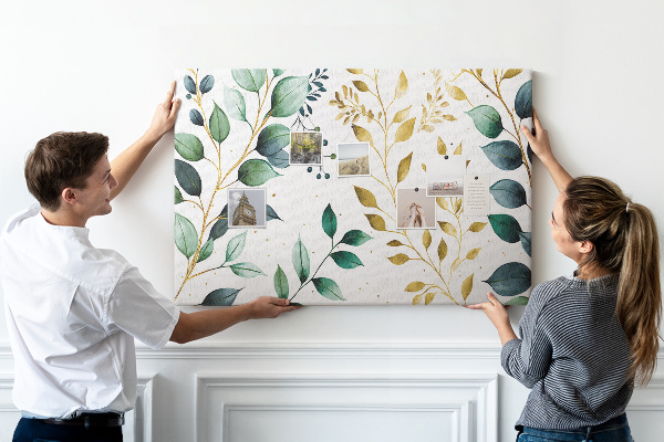 Tableau affichage liège Feuilles dorées sur fond clair