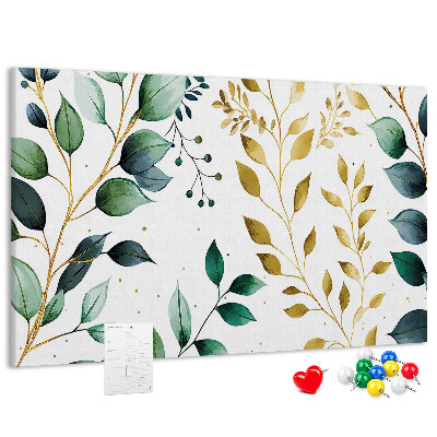 Tableau affichage liège Feuilles dorées sur fond clair