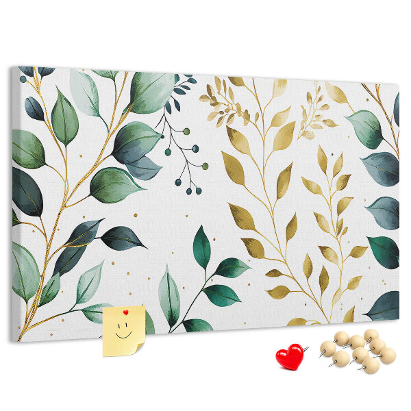 Tableau affichage liège Feuilles dorées sur fond clair