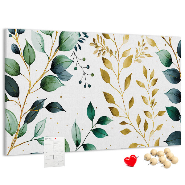 Tableau affichage liège Feuilles dorées sur fond clair