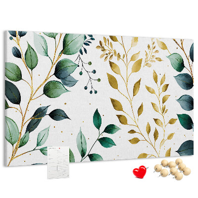 Tableau affichage liège Feuilles dorées sur fond clair