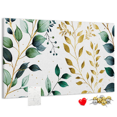 Tableau affichage liège Feuilles dorées sur fond clair