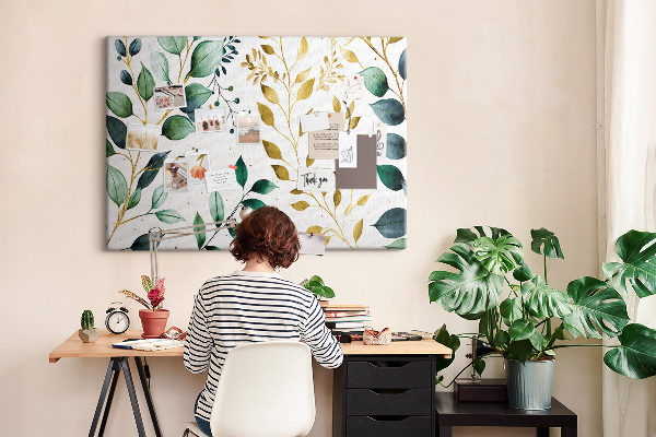 Tableau affichage liège Feuilles dorées sur fond clair