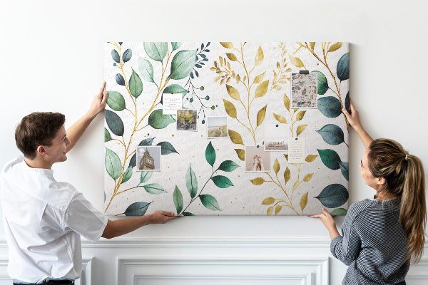 Tableau affichage liège Feuilles dorées sur fond clair